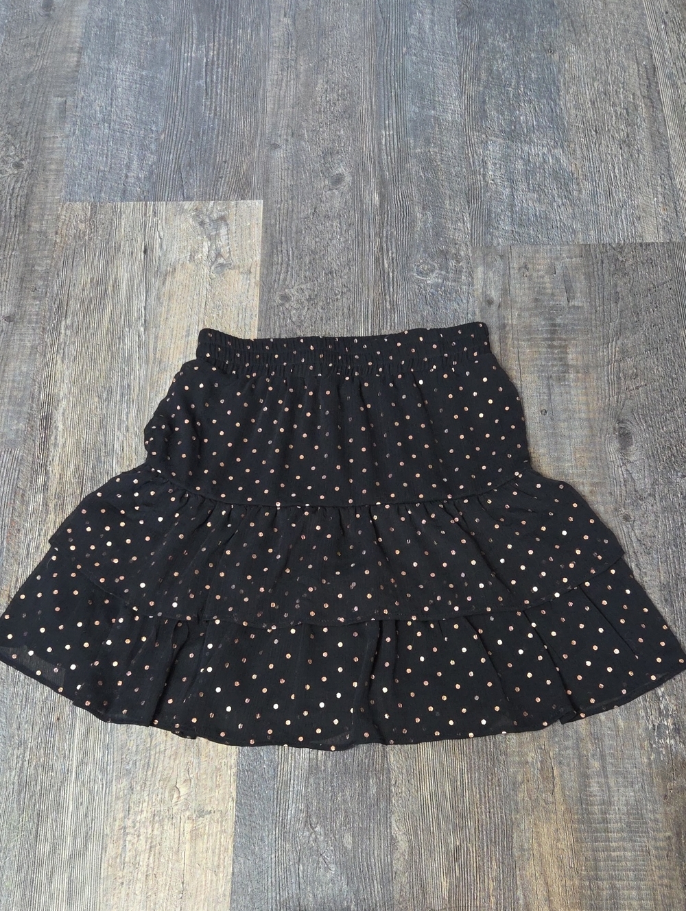 Haver Black Mini Skirt with Rose-Gold Polka Dots